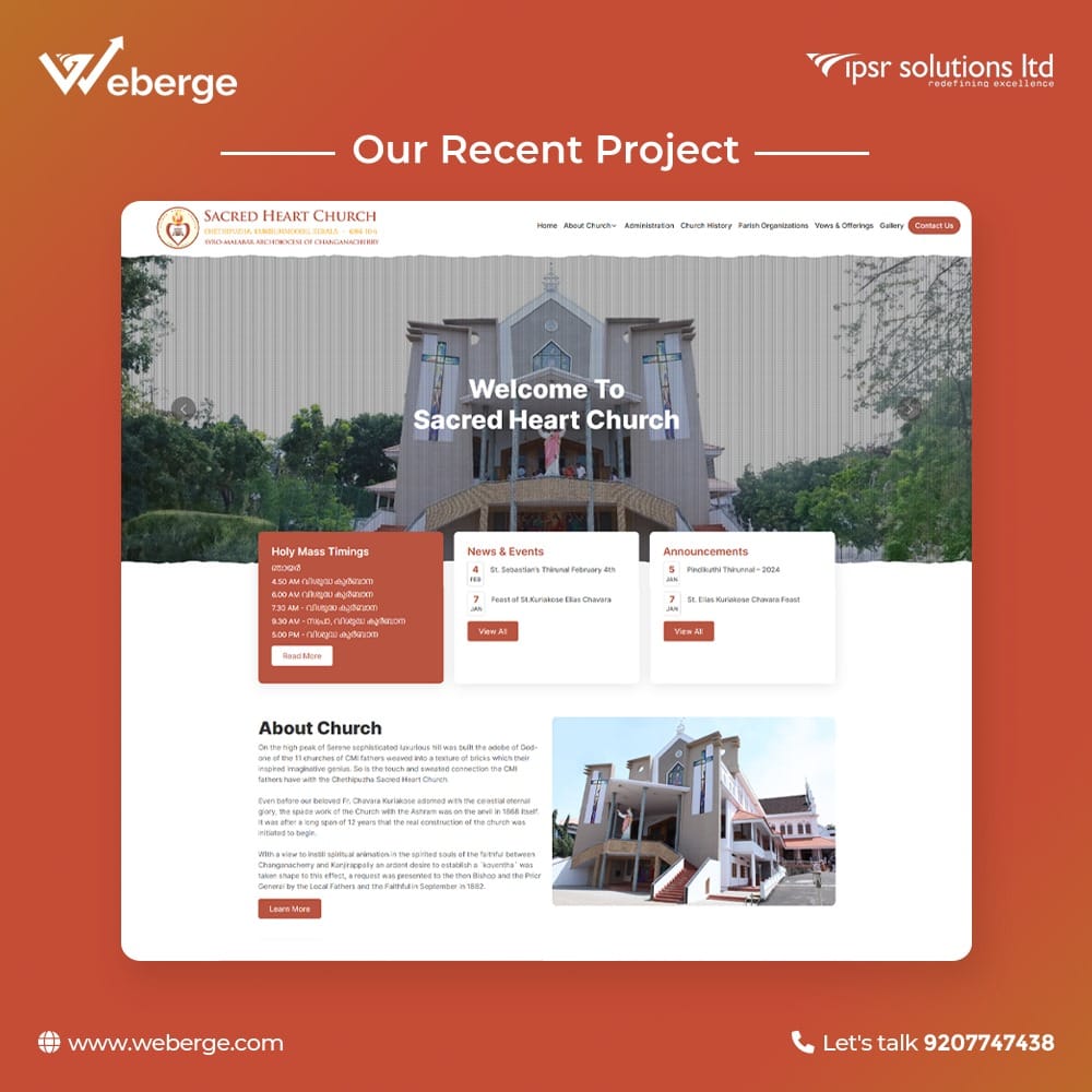 WebergeIndia's tweet photo. Weberge India proudly presents another successful project – the website for Sacred Heart Church, Chethipuzha.
Crafted by our expert team, the site ensures a seamless navigation experience for both visitors and members.
https://t.co/2EO1PRWwPH https://t.co/qYYaLEXms1