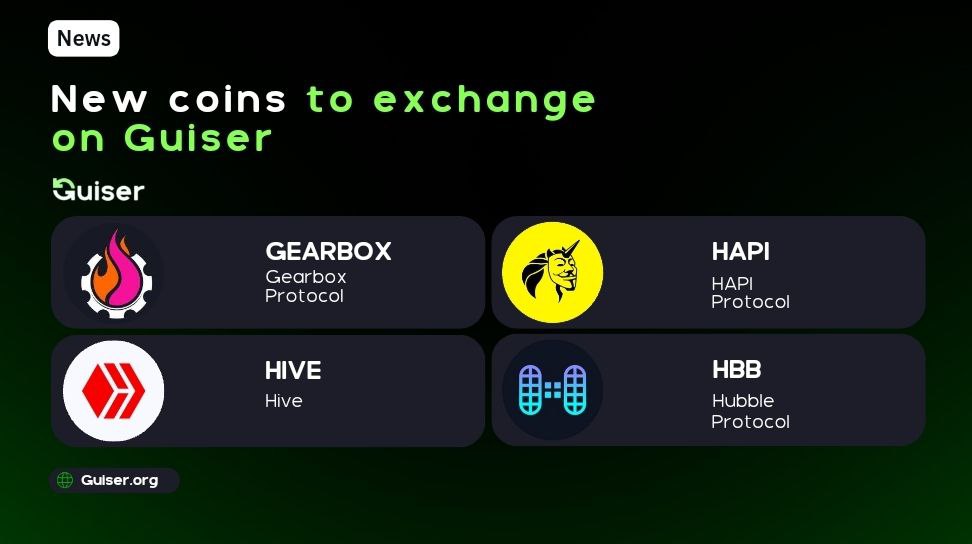 GM $GUISE!💚

Explore the latest assets for a secure and seamless trading experience.

$GEARBOX - Gearbox Protocol
$HIVE - Hive
$HAPI - HAPI Protocol
$HBB - Hubble Protocol