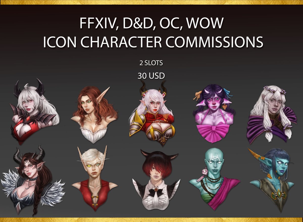 herdream111's tweet photo. Icon character ( headshot ) , ( bustshot ) and portrait commission  open    0/4 slots     

#commissionsopen #commission #commissions #FFXIV #DnD #FinalFantasyXIV #FFXIVART #worldofwarcraft #Fanarts https://t.co/lqO3oBqdzO