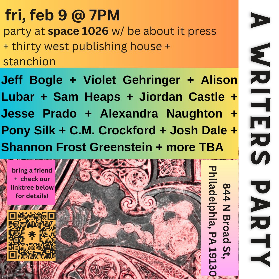 Stories, poems, music, photography and community, live and in person in Philadelphia!! Join me, @thirtywestph, @jiordancastle, @theoriginalison, @ShannonFrostGre, Alexandra Naughton & more talents for a night to remember during A Writer's Party 2024! linktr.ee/awritersparty