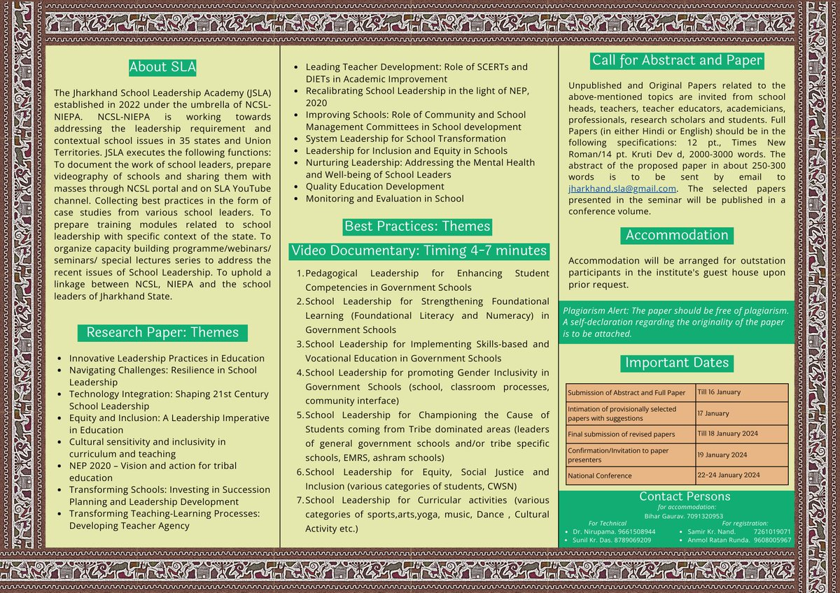 jcert_ran's tweet photo. JCERT is organizing a National Seminar on "Empowering School Leaders for future sucess." https://t.co/RIEMSKW2ia