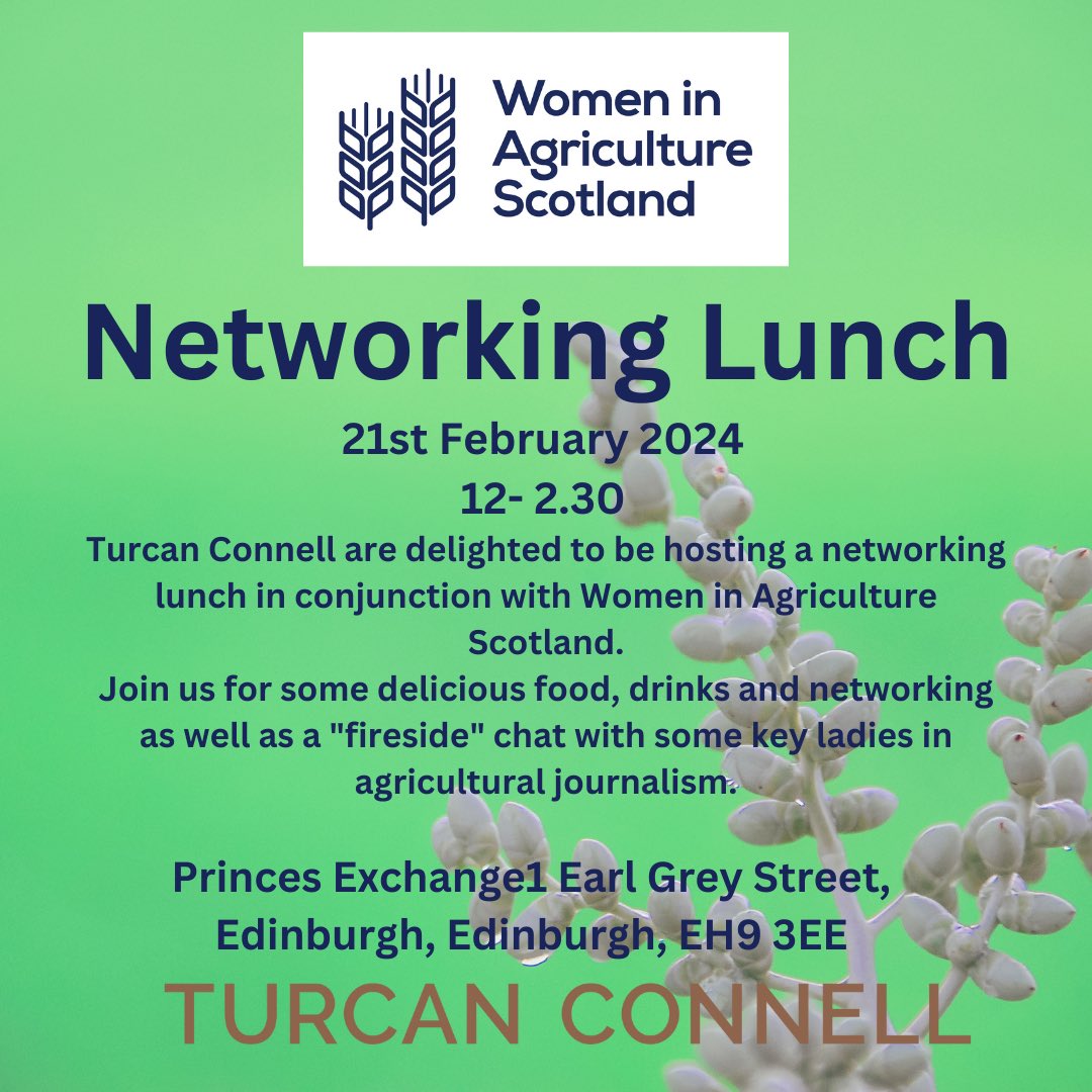 Come along on 21st February to Turcan Connell & WinAg Networking Lunch - great chance to hear from some inspiring women, meet new people and catch up with some old friends - sign up here: eventbrite.co.uk/e/networking-l… 🤫 it’s free!