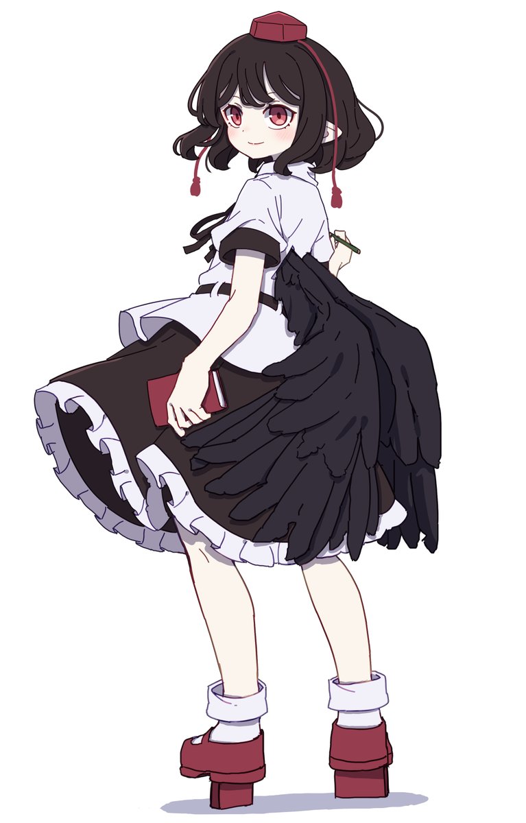 shameimaru aya 1girl solo skirt tokin hat hat black hair black skirt  illustration images