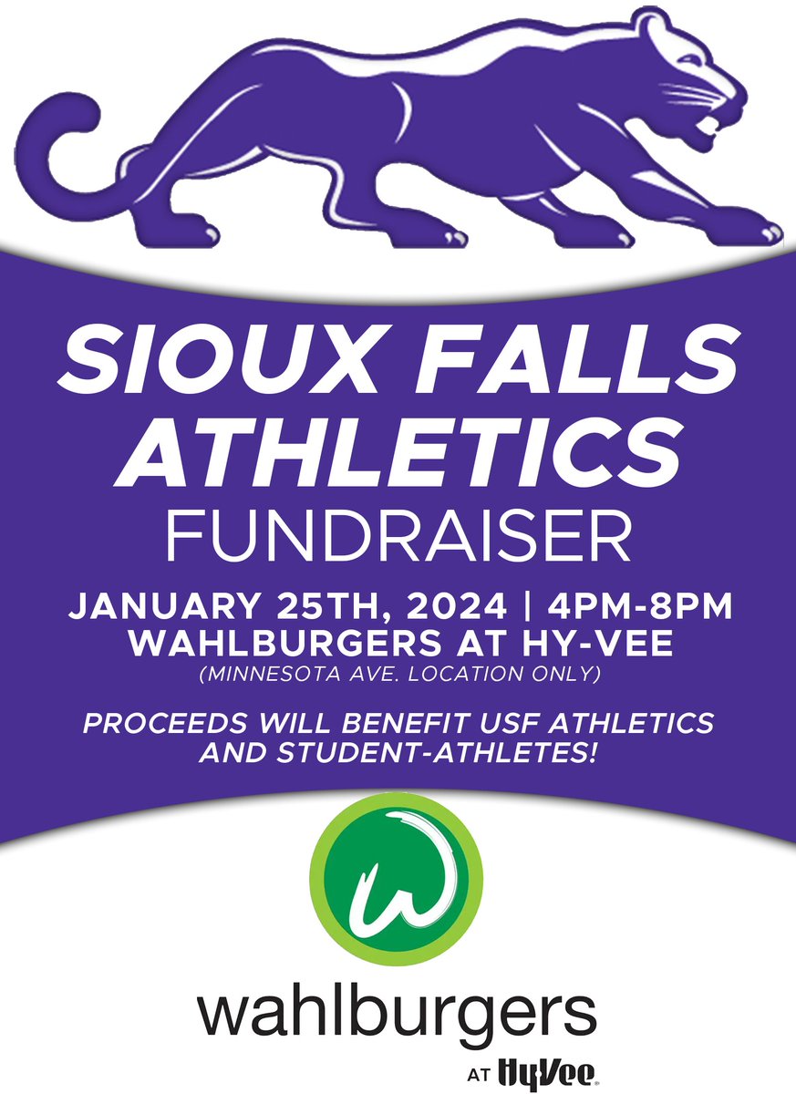 USF Cougars (@usfcougars_) on Twitter photo Looking for a way to support all of USF Athletics?!
Join us Thursday, January 25 at the Minnesota Avenue Wahlburgers at <a href="/HyVeeSiouxFalls/">Hy-Vee Sioux Falls</a> where all dine-in and carry-out orders will benefit USF Athletics and our student-athletes!
You'll even get a chance to meet some 👀
#GoCoo Looking for a way to support all of USF Athletics?!
Join us Thursday, January 25 at the Minnesota Avenue Wahlburgers at <a href="/HyVeeSiouxFalls/">Hy-Vee Sioux Falls</a> where all dine-in and carry-out orders will benefit USF Athletics and our student-athletes!
You'll even get a chance to meet some 👀
#GoCoo