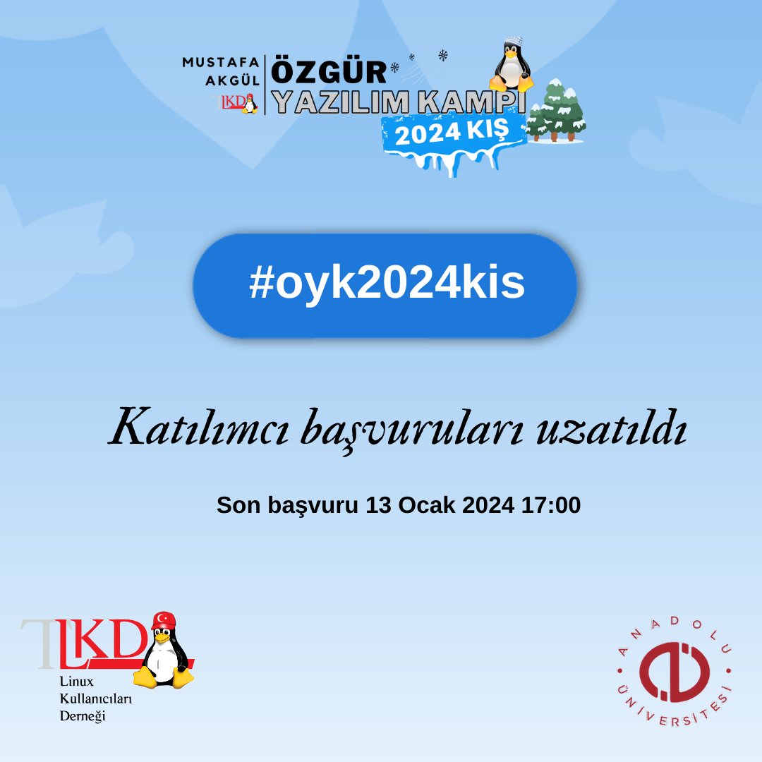 Katılımcı başvuruları için son şans. Başvuru süresi uzatıldı. Son başvuru 13 Ocak 2024 (Cumartesi) 17:00