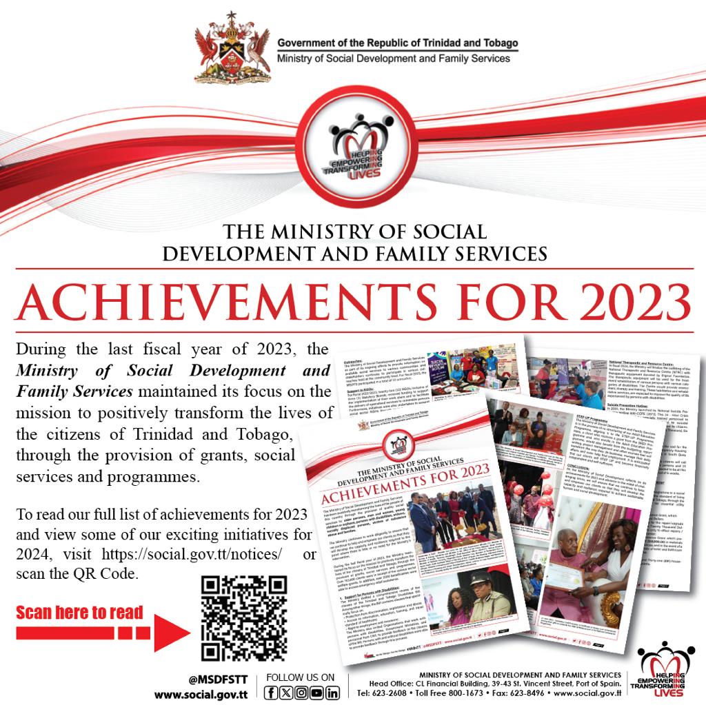 MSDFSTT's tweet photo. #MSDFS 2023 Year in Review
 Read our full list of achievements for 2023 and to view some of our exciting initiatives for 2024, visit https://t.co/AlHIrlxvXl 
or scan the QR Code.

#MSDFS #YearInReview #helpingempoweringtransforminglives https://t.co/knd6LtDgt2