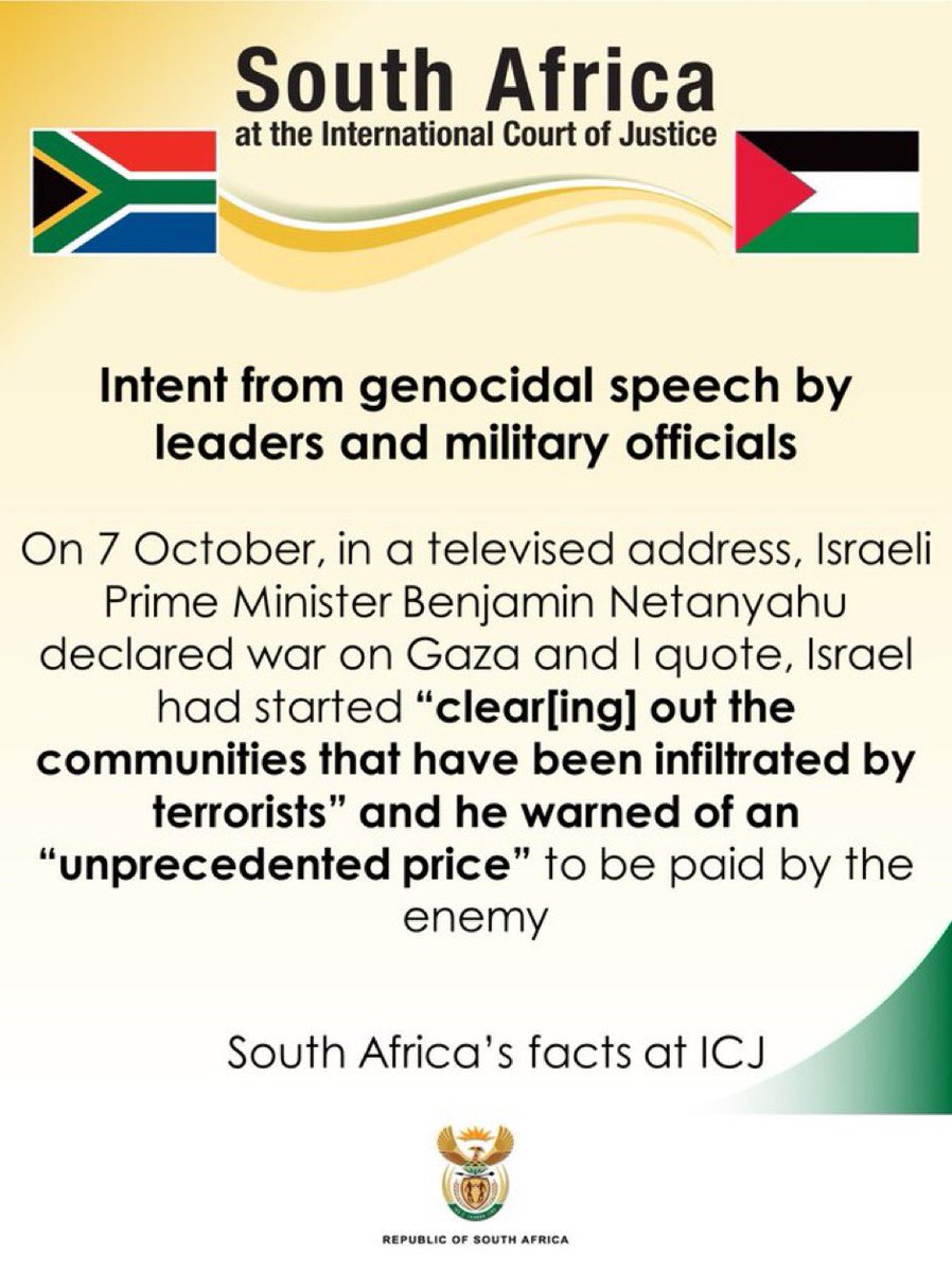 DIRCO_ZA's tweet photo. #CeasfireInGazaNow | Intent from genocidal speech by leaders and military officials.
#SAatICJ https://t.co/gkzzrMPn0e