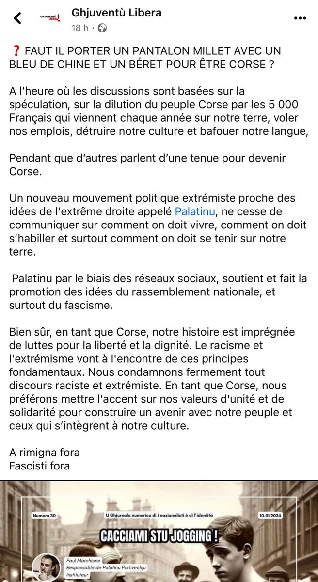 Bon… basta a macagna. Eccu u naziunalismu storicu. Quellu chi lotta per l’indipendenza. E radiche di a lotta. Micca certi chi sò solu u ghjoccu di a destra puzzicosa francese