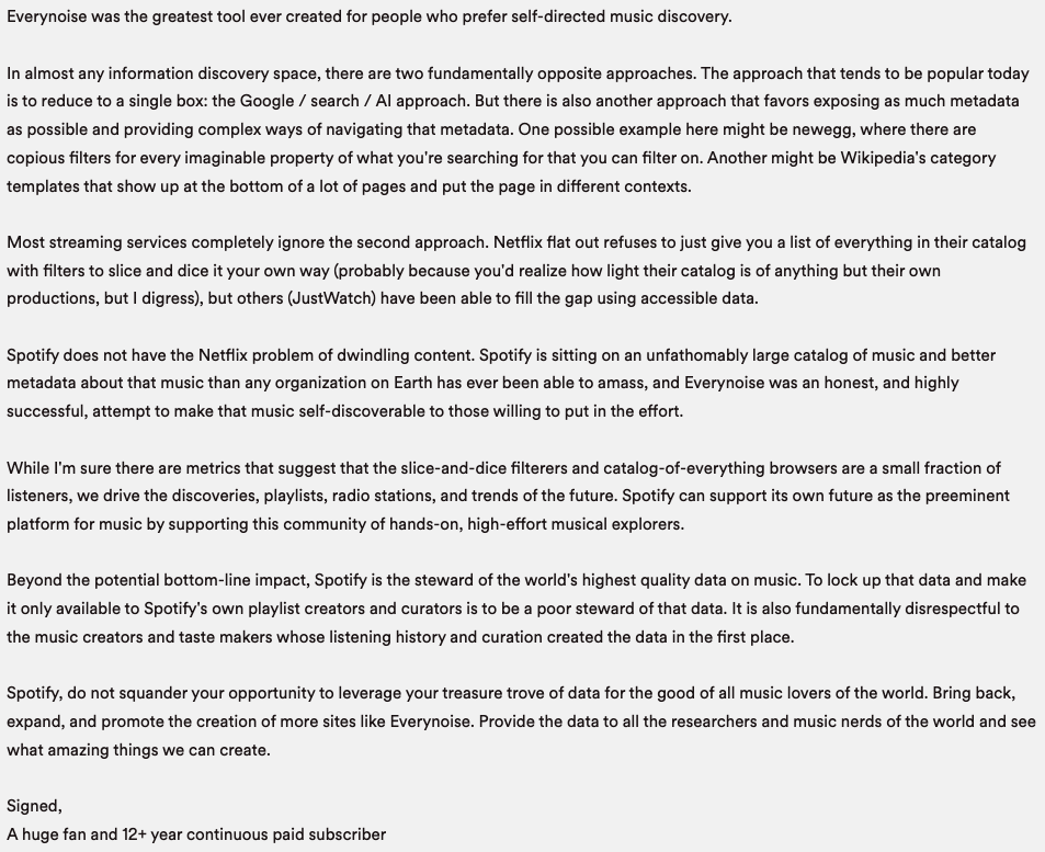 An especially well-articulated case for music-discovery tools: community.spotify.com/t5/Live-Ideas/…