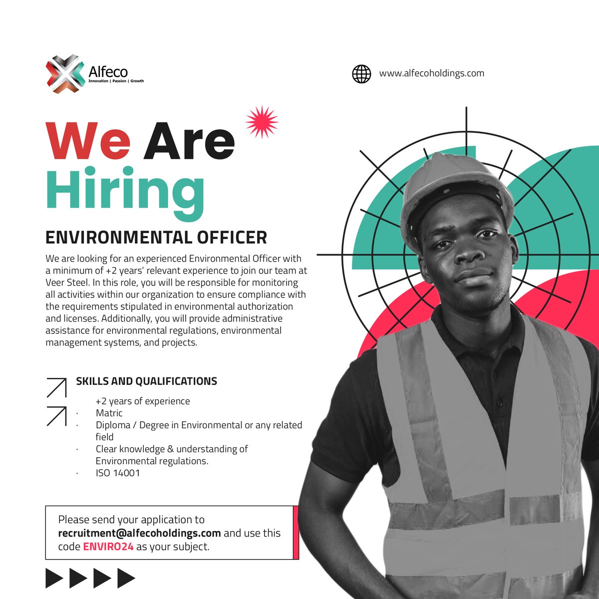 AlfecoSA's tweet photo. We Are Hiring!!! Apply today and spread the word! Please send your application to recruitment@alfecoholdings.com and use this code Environmental Officer - ENVIRO24 as your subject #JobSeekersSA  #Employment #Alfecoholdings visit our website  https://t.co/6PCIk5qqSS https://t.co/GPf01YMQSq
