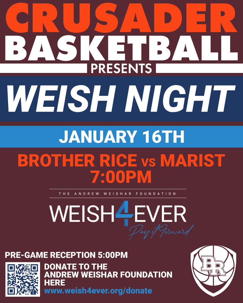 BRice_Athletics's tweet photo. Battle of Pulaski Tickets On Sale! 🎟️

Get your tickets for @BR_Hoops vs. @MaristBoysHoops on Tues, Jan 16 @ Br. Rice. Our communities, along with @Weish4Ever, come together to 'pay it forward' in celebrating &amp; commemorating the life of Andrew Weishar '09.

#WeAreBR | #Weish4Ever https://t.co/Q2pCpV9aCi