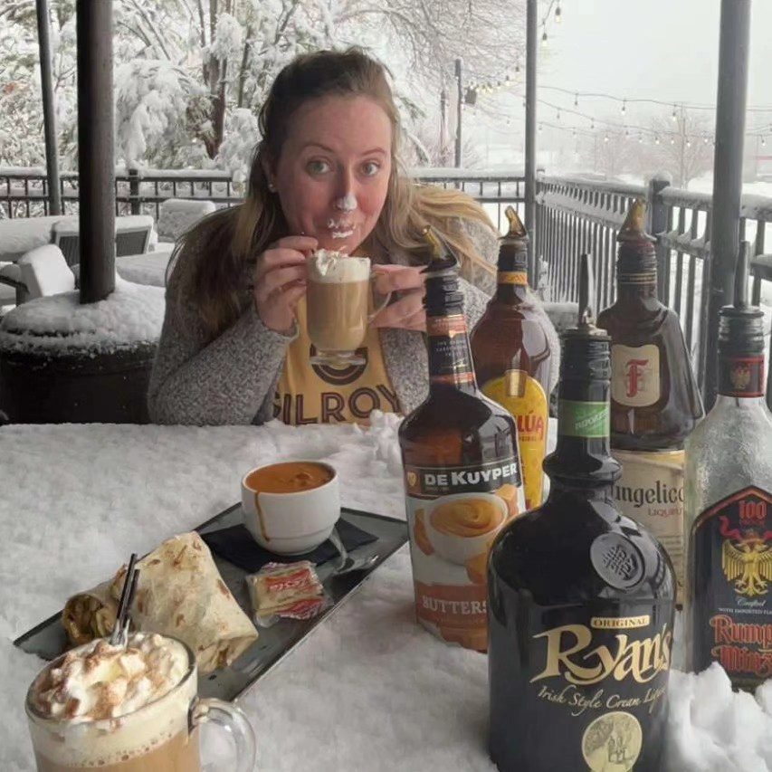WE'RE OPEN, starting at 11 AM. FREE HOT CHOCOLATE to all who brave the storm! 📷📷 Wanna make it spicy? TODAY ONLY $4 cordial shots to kick up your cocoa! 📷📷 Protein-packed lunch feature: chicken / shrimp / beef / peppers / avocado creamy goodness wrapped up in a warm tortilla