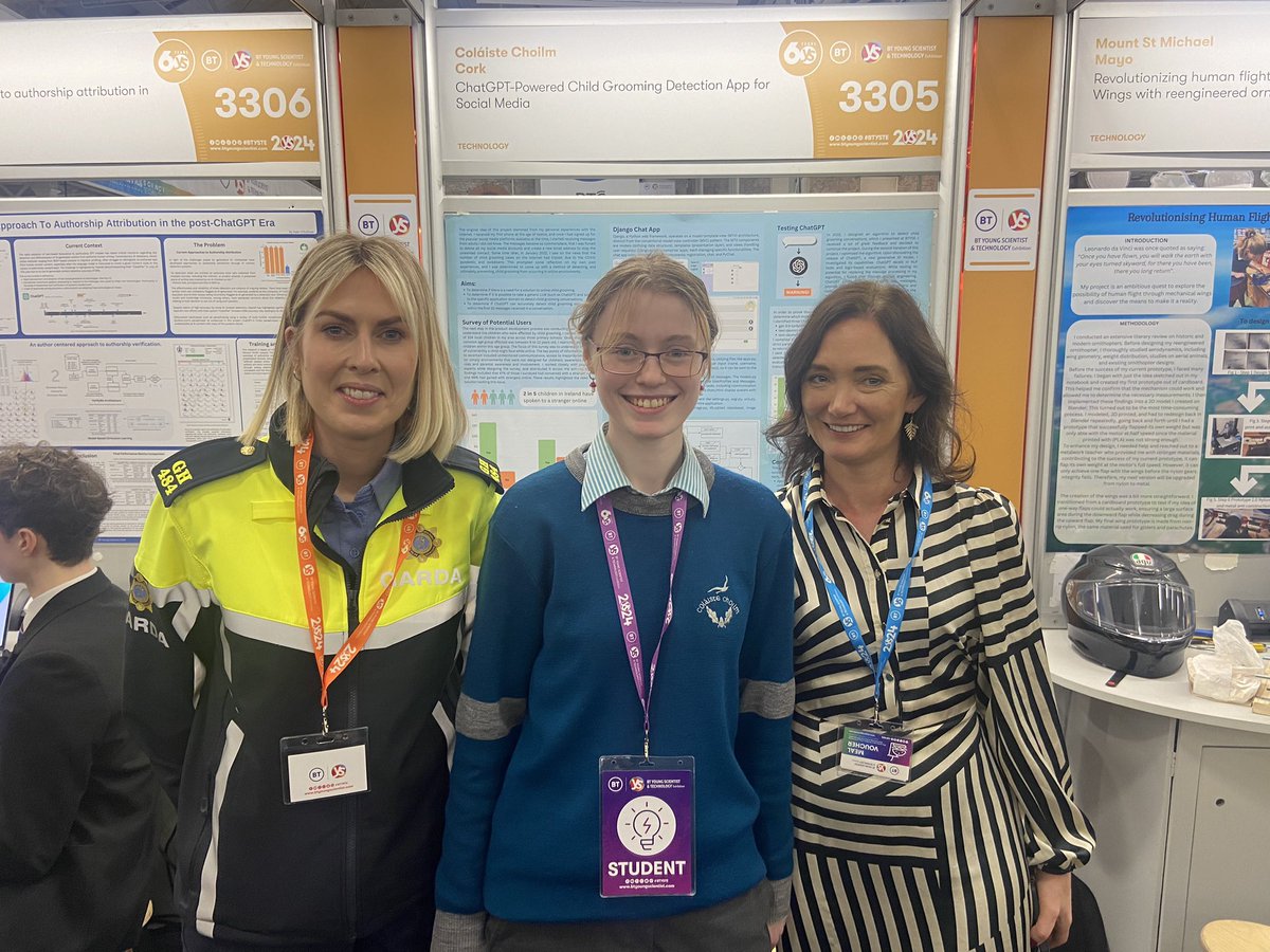 Webwise_Ireland's tweet photo. #Webwise and @gardainfo were delighted to hear about the inspiring work by Cork Student Anne O’Donovan from Coláiste Choilm who came up with a method of flagging and preventing child grooming online @ #BTYSTE2024 https://t.co/HIghRHcNzs