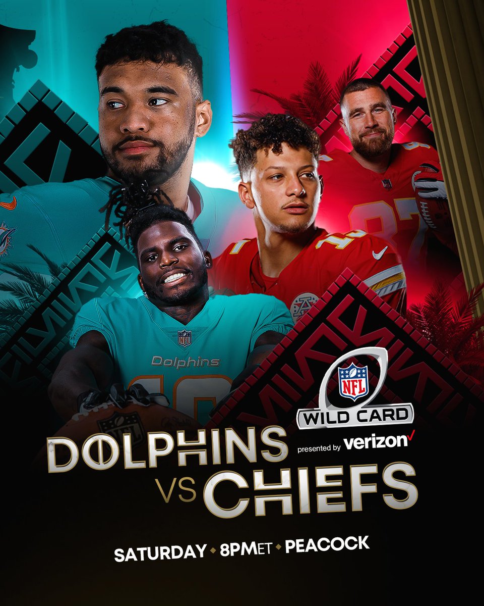 NFL's tweet photo. Tyreek returns to KC for an epic #SuperWildCard matchup. 🔥

#MIAvsKC - Saturday 8pm ET on Peacock
Also available on #NFLPlus https://t.co/fWNx7Hu7sq
