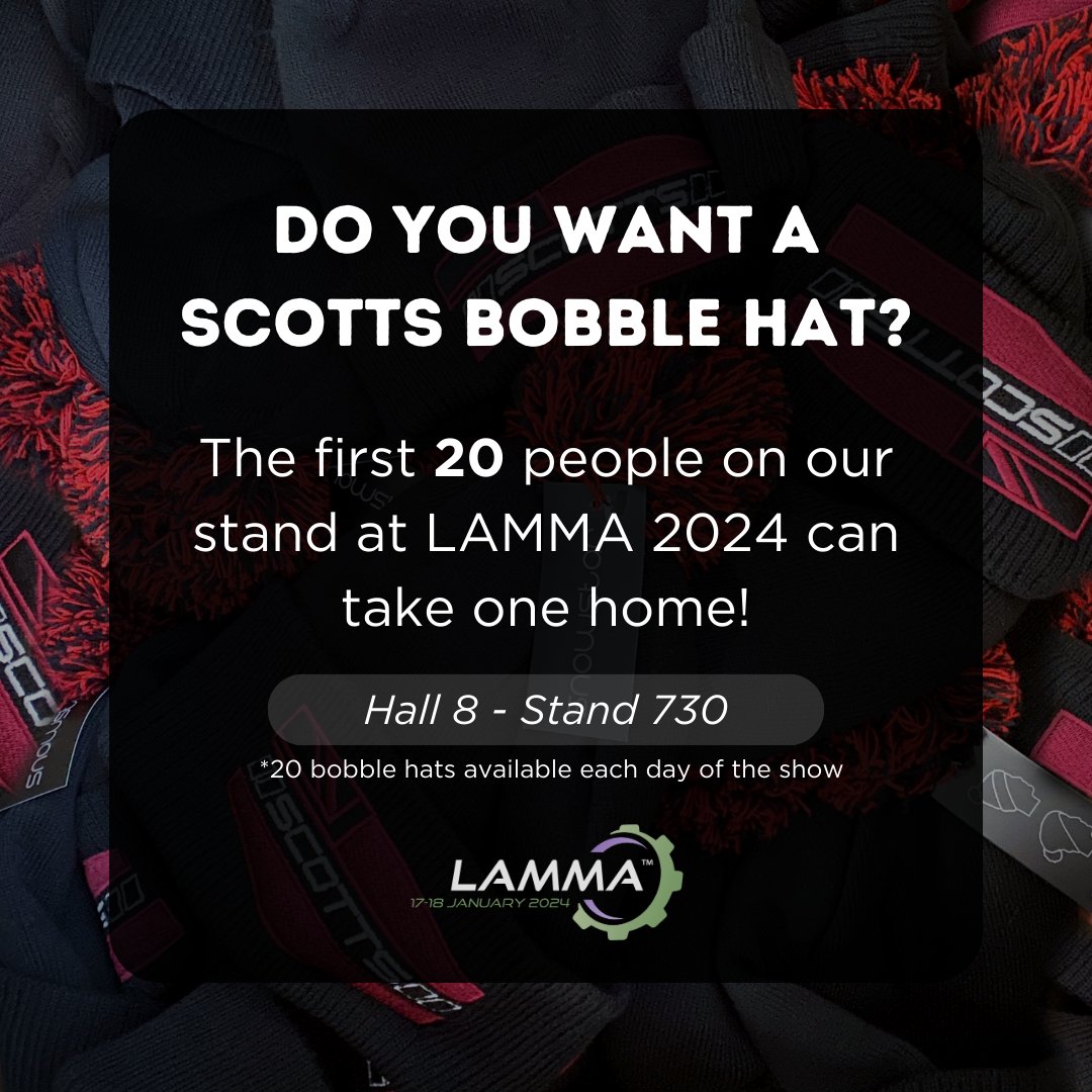 ScottsPrecision's tweet photo. A special treat if you're going to LAMMA 2024!π
The first 20* people to come to our stand at the show can take home our very own Scotts bobble hats!π
*20 bobble hats available on each day of the event.
#lamma2024 #lamma #agriculture #backbritishfarming #evolutionseparator https://t.co/27wEQFTaRB