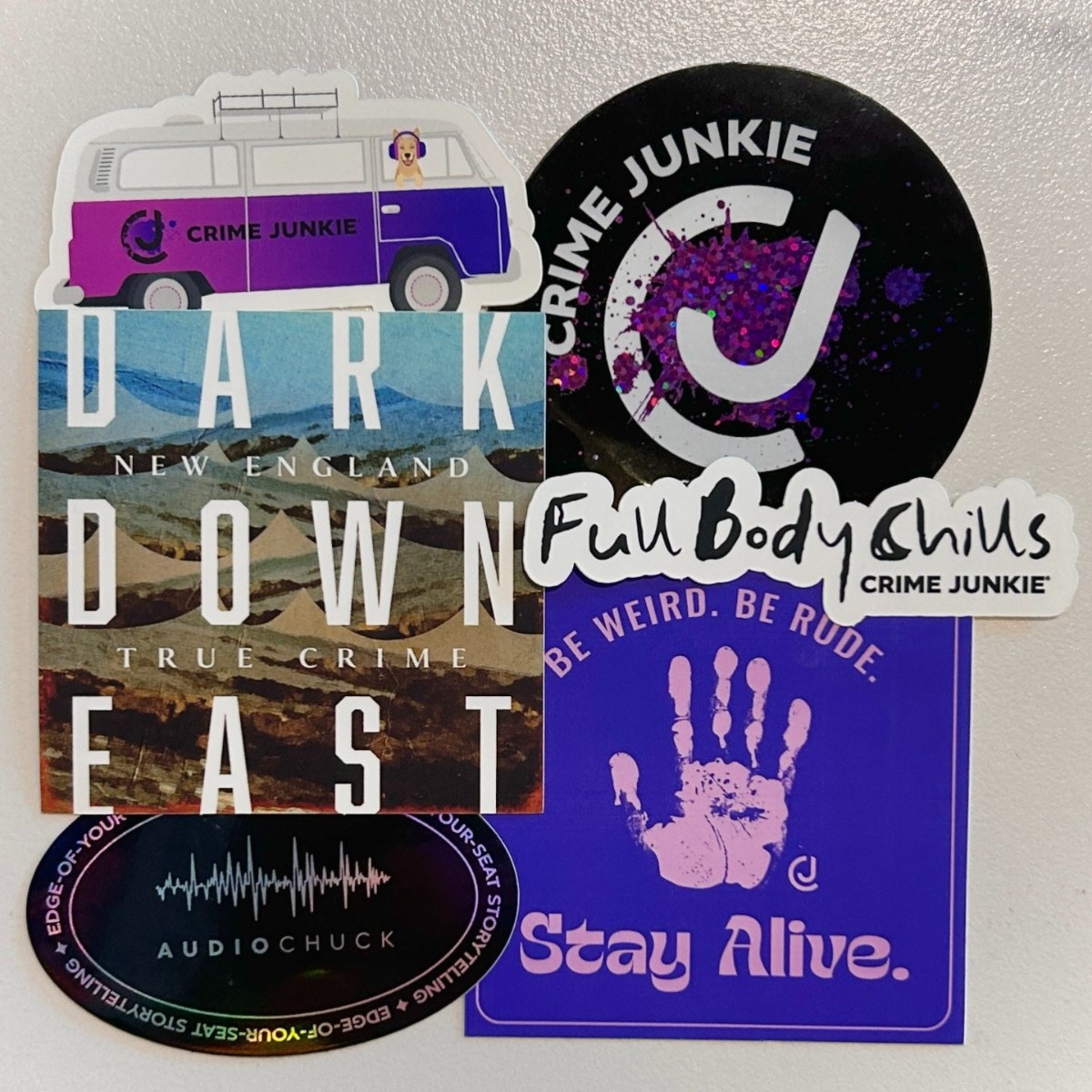 In honor of National Sticker Day tomorrow, if you sign up for ANY TIER of the CJ Fan Club between now & January 31, we will send you a sticker pack including an exclusive @DarkDowneastPod sticker! Sign up now: crimejunkiepodcast.com/fanclub 💜