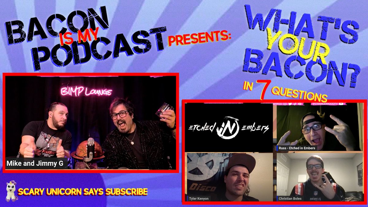 Monday’s @baconismypod guests, @etchedinembers takes on #whatsyourbacon in #7questions on strangerhoodtv.com and all streaming platforms! @atticecho #baconismypod #baconismypodcast #TheDen #podcasts #podcast #podcasting