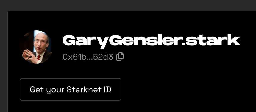 Starknet_id's tweet photo. Wanna create your #Starknet Profile? (Even Gary has one)

Let's go to 👉 https://t.co/PHhtvCmev7 https://t.co/HOECDU87rV