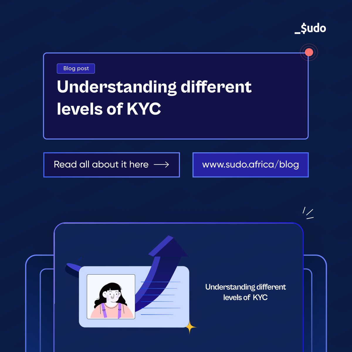 SudoAfrica's tweet photo. KYC is a mandatory requirement for businesses to render financial services to their customers. Our latest blog post explores the tiers of KYC for @SafeHavenBank
Read here; https://t.co/d5HHgQQpQU
#SudoBlog #KYC #SudoAfrica #SudoCards https://t.co/xB64qxCm3G