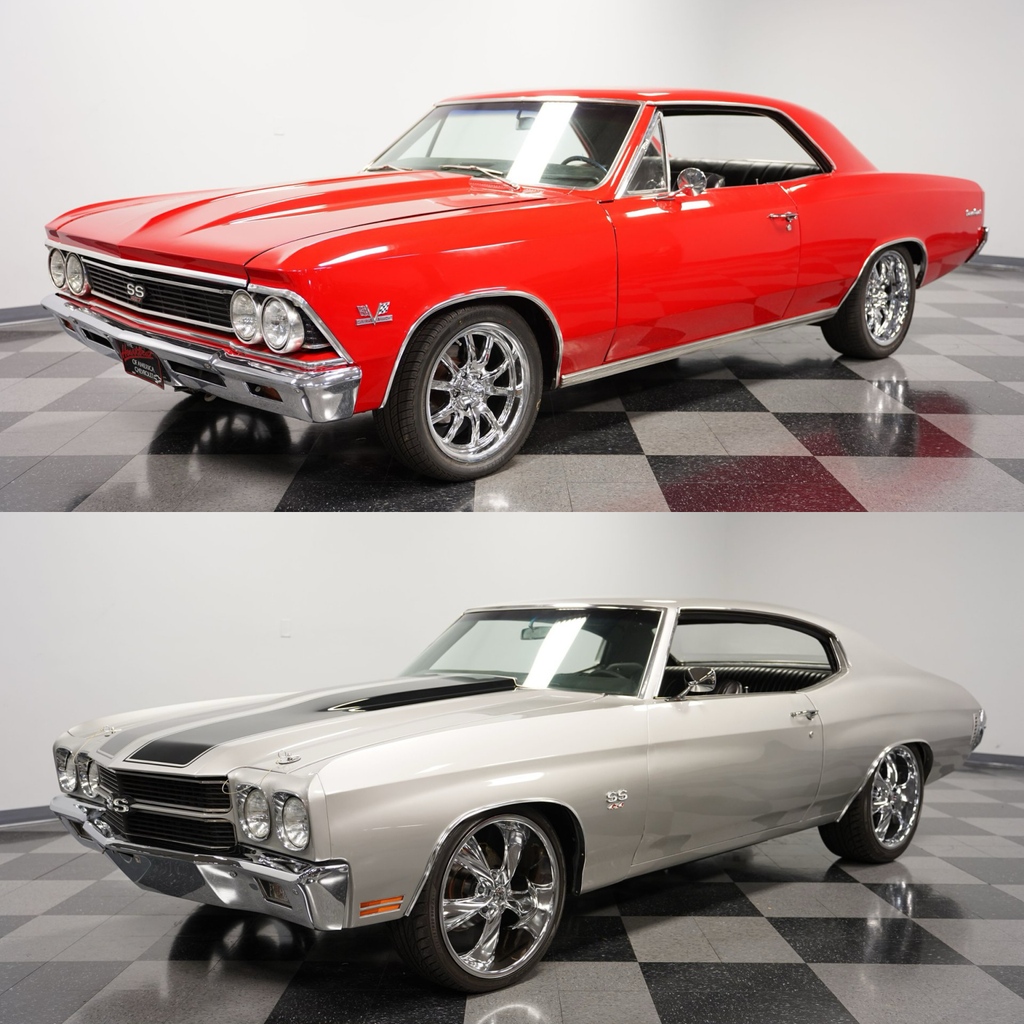 streetsidecars's tweet photo. #Chevelles! This 1966 #Chevrolet Chevelle SS 454 and 1970 Chevrolet #Chevelle SS 454 #Tribute are both from our #Charlotte showroom! Which do you prefer? View these and over 1,600 more collector vehicles by visiting https://t.co/CG3RbkLHlE https://t.co/p8lDl1Z0EC