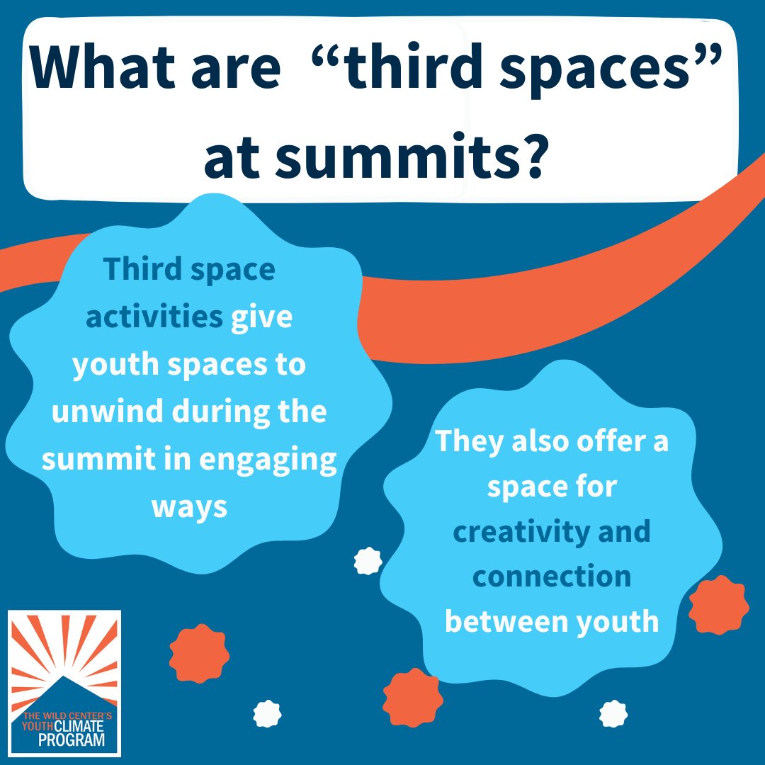 TWCYouthClimate's tweet photo. Third spaces are a way to unwind and provide informal spaces for youth to connect, create and laugh. Activities can also help combat eco-anxiety and balance content with youth-centered spaces. What's your favorite third space at Youth Climate Summits?#youthclimate #climateanxiety https://t.co/W2gWfXqUPh