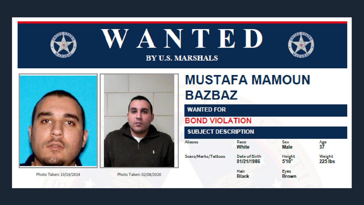 .@NDWVnews and @USMarshalsHQ are searching for Mustafa Bazbaz, of Pittsburgh, Pennsylvania, wanted for a federal interstate crime involving a child. If you have any information, call 1-877-926-8332 or go to usmarshals.gov. #FugitiveFriday