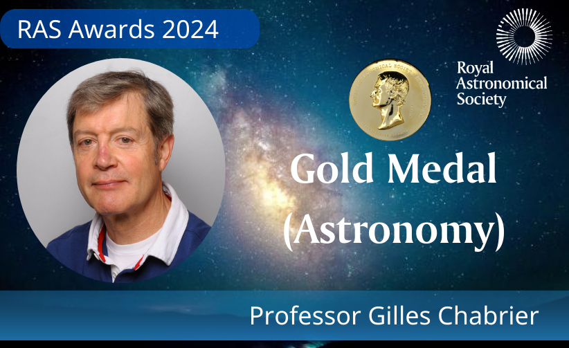 RoyalAstroSoc's tweet photo. Professor Chabrier of @ENSdeLyon and @UniofExeter is the 2024 Gold Medal winner for #Astronomy.
He described winning the RAS Gold Medal – which recognises lifetime achievement – as the "culmination of my scientific career".
#RASawards #RAS200 https://t.co/cGs4WxIiYT