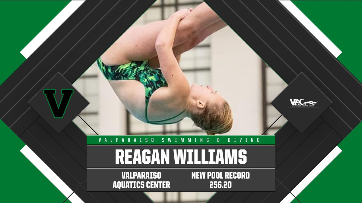Congratulations to Valparaiso High School diver Reagan Williams for setting a new Valparaiso Aquatics Center Pool Record for 6 dives with a score of 256.20 at last night's meet against Portage &amp; Highland!