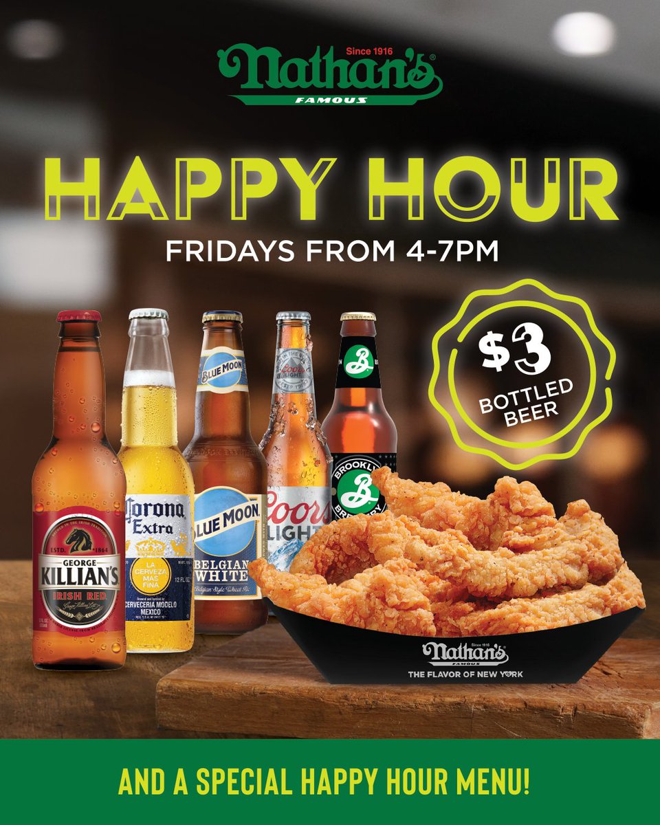 Fridays just got better! Join us from 4-7 PM for $3 brews and a special Happy Hour menu 🍻😋 Participating locations only #happyhour #happyhourdeals #brooklyn #coneyisland