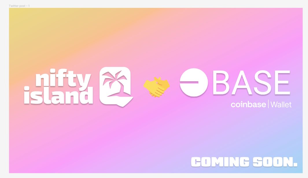 Nifty Island 🏝 (@nifty_island) on Twitter photo We are excited to announce that Nifty Island will support <a href="/base/">Base</a> & <a href="/CoinbaseWallet/">C̶o̶i̶n̶b̶a̶s̶e̶ ̶W̶a̶l̶l̶e̶t̶ TBA</a> on our 1/17 launch!
NFT communities on Base will be able integrate into Nifty Island and compete for exclusive on-chain prizes.
Games are more fun on-chain. Together we're going to prove it 🏝 We are excited to announce that Nifty Island will support <a href="/base/">Base</a> & <a href="/CoinbaseWallet/">C̶o̶i̶n̶b̶a̶s̶e̶ ̶W̶a̶l̶l̶e̶t̶ TBA</a> on our 1/17 launch!
NFT communities on Base will be able integrate into Nifty Island and compete for exclusive on-chain prizes.
Games are more fun on-chain. Together we're going to prove it 🏝