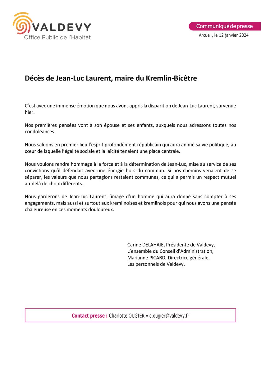 Nous avons appris avec une immense émotion le décès de Jean-Luc Laurent, maire du Kremlin-Bicêtre @villeKB .
Nous garderons de lui l'image d'un homme qui aura donné sans compter à ses engagements.