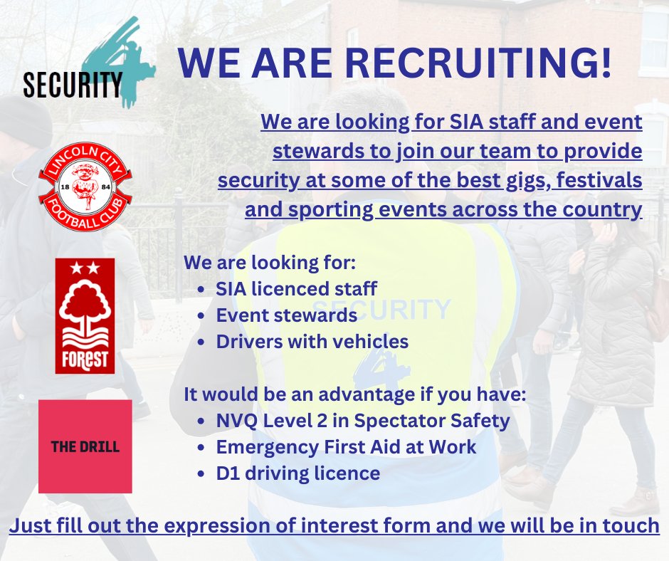 We are recruiting!
If you're interested, please fill out our online application form and we will be in touch!
shorturl.at/iszJM
#Lincolnsecurity #Lincolnshire #Lincolnjobs #Securityevents