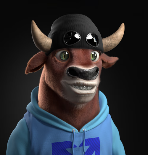 kwhizza's tweet image. Today on : This Bull Shouldn't Be Here! 
@Crypto_Bull_Soc  Bull #1077 
$: 0.05E ($132.08)
Rare Trait: Clothing - Blue hoodie with arrow 0.82%
but let's not look past those cat eyes or diamond grills!!
#BeABull #RunWithUs #1Herd1Motion #ThisBullShouldntBeHere