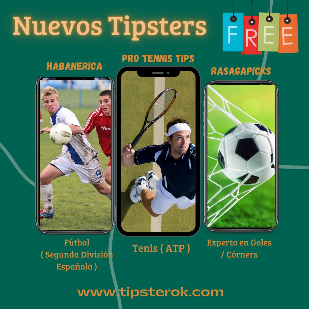 🔥💰 Os presentamos a las últimas tres incorporaciones a nuestro plantel de Tipsters FREE !! 

🎯 Tres expertos con experiencia que intentarán hacerlo lo mejor posible en su nueva andadura en TipsterOK.

📲 Suscríbete GRATIS:  tipsterok.com/tipsters/