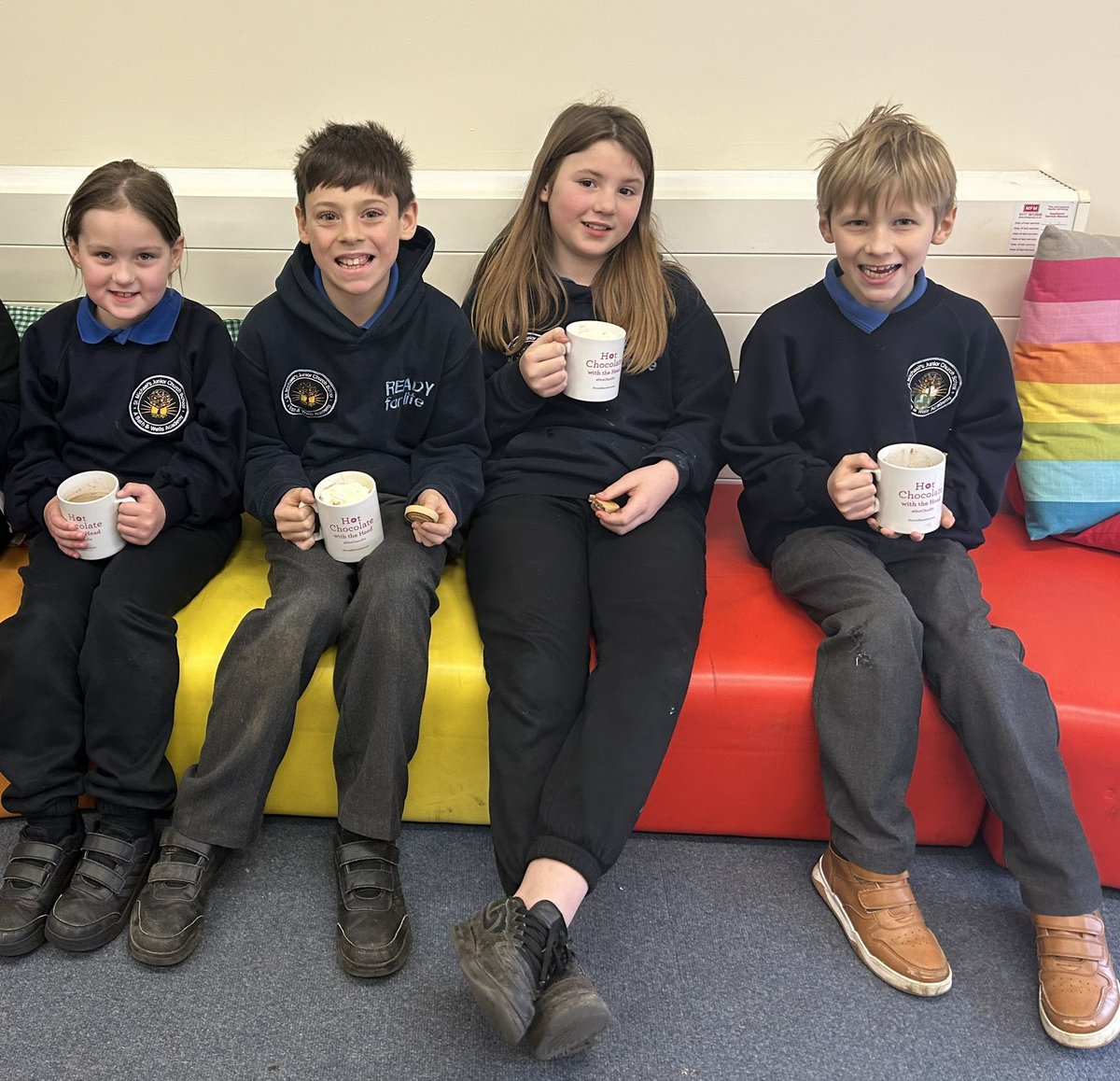 JuniorChurchSch's tweet photo. The first #HotChocolatewiththeHead of 2024 was a great success. We discussed weekend plans including ‘eat, sleep, repeat’, visiting Dads for the weekend, going to watch cousins at rugby training and playing on a VR headset! https://t.co/H0NCFSH5w0