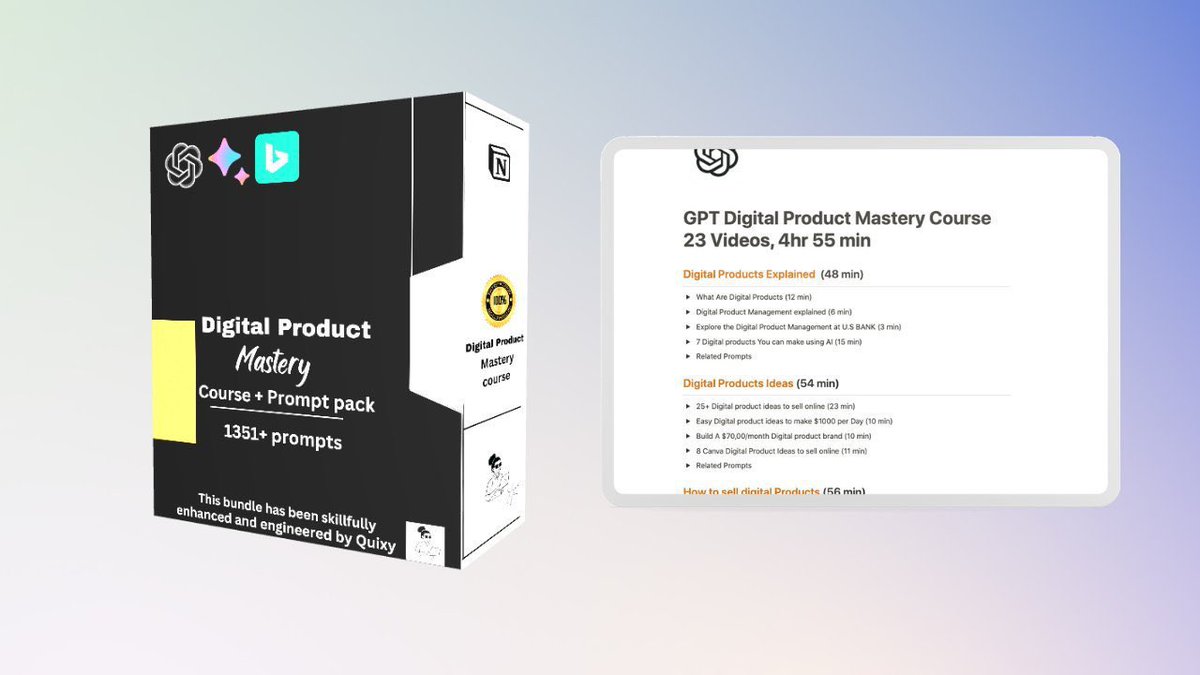 Mintu_aa's tweet photo. Kids are making $15,000/month with digital products

And they're using chatGPT to do it,  

So I built GPT Digital Product Mastery Course  

23 Vids and 4hr 55 min + 1351 prompts 
  
Next 24 hrs it's FREE!   
To get it: 
1. Follow me (so I can DM you)  
2. RT   
3. Reply "GPT” https://t.co/aWi7s5yeUJ