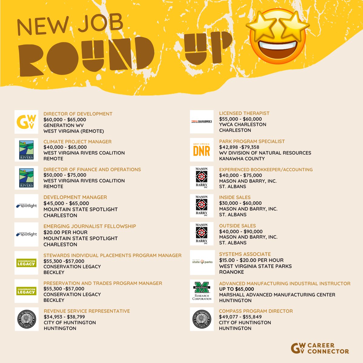 Generation West Virginia (@generationwv) on Twitter photo To view or apply for any of these open positions, visit: generationwv.org/career-connect…
To submit your open jobs, connect with our Career Connector Manager Evan Nelson at evan@generationwv.org
#wv #westvirginia #jobs #nowhiring #yeswv To view or apply for any of these open positions, visit: generationwv.org/career-connect…
To submit your open jobs, connect with our Career Connector Manager Evan Nelson at evan@generationwv.org
#wv #westvirginia #jobs #nowhiring #yeswv