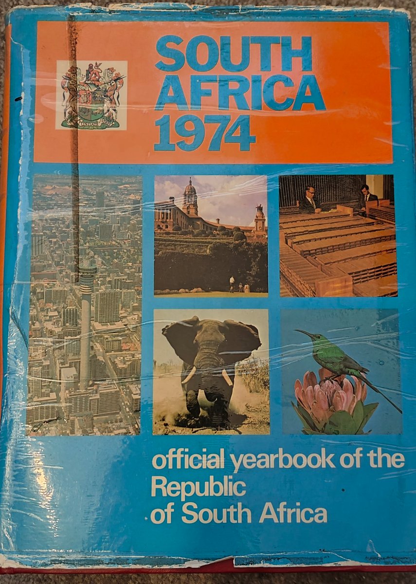 In honour of the South Africa Vs Israel ICJ proceedings - let me introduce the most insane book in my collection. Apartheid South Africa's year book from 1974! Let's do a caption competition. I'll take a photo of an item and you tell us what it reminds you of.