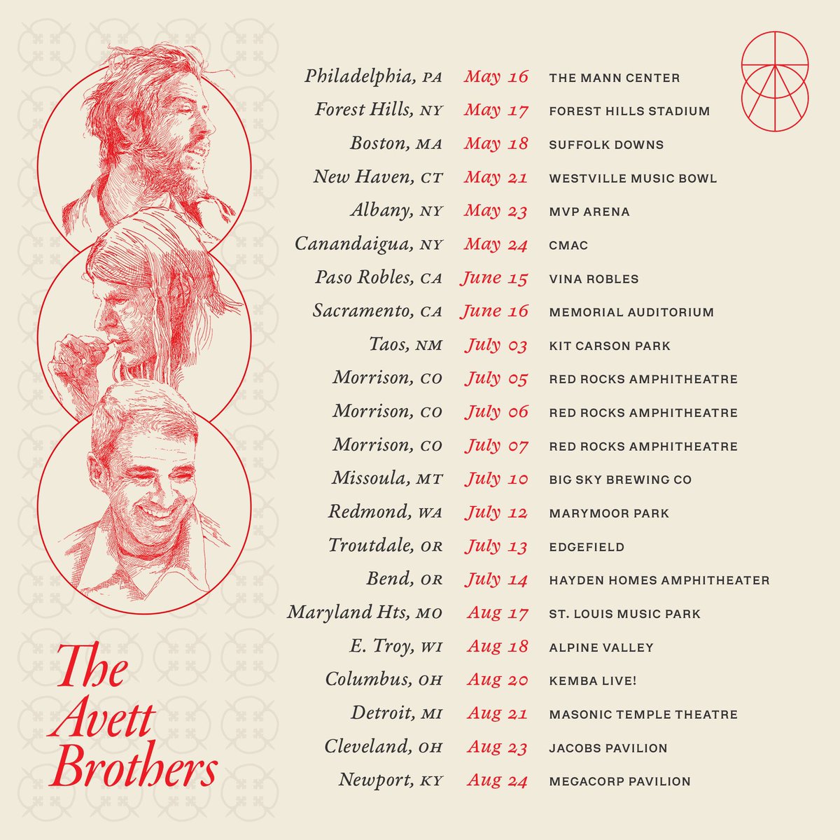 JUST ANNOUNCED - Spring/Summer Tour! Shows and more info at theavettbrothers.com/tour.
