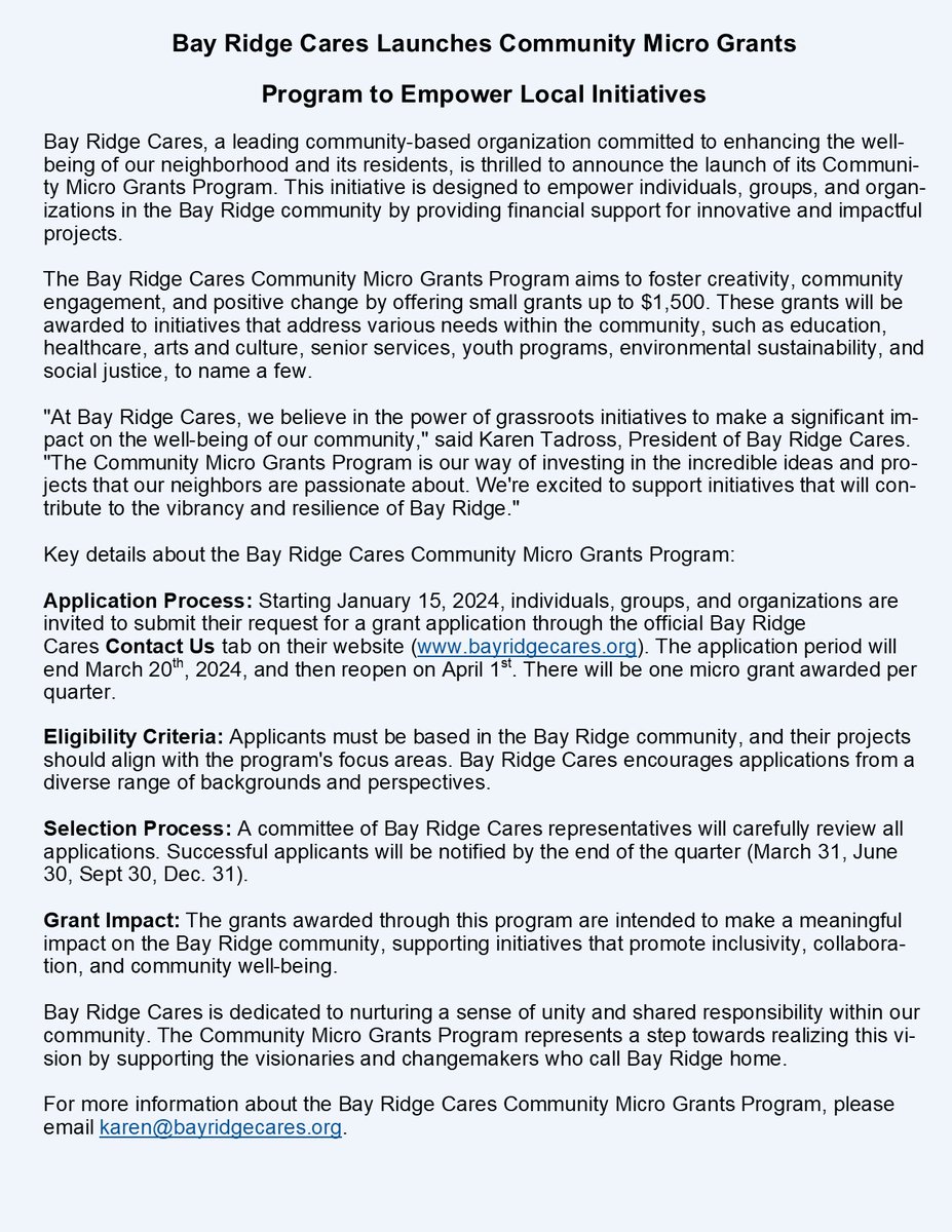 BayRidgeCares's tweet photo. Do you have a project that will make Bay Ridge a better place but you can't fund it? Help is closer than you think! #bayridgecares #whatsyourpassion https://t.co/g1BRZeXVgv
