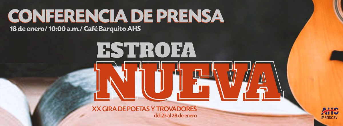 Se aproximan días lindos para la literatura y la música en la <a href="/AhsCiegoDeAvila/">AHS Ciego de Avila</a> . Llega la XX Gira de poetas y trovadores Estrofa Nueva. Conoce todos los detalles en Conferencia de Prensa.
<a href="/ahsjovenescuba/">Asociación Hermanos Saíz</a> <a href="/AlejoQuiones1/">Alejandro Quiñones</a> <a href="/IzquierdoAlons1/">Livan Izquierdo Alonso</a> <a href="/jones_pedroso/">Juan German Jones Pedroso</a> <a href="/massiel_santa/">Santísima</a> <a href="/YaselToledoG/">Yasel Toledo Garnache</a>