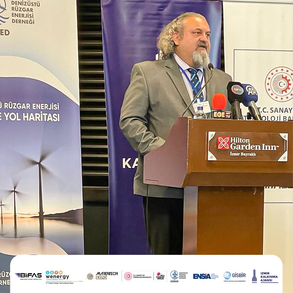 Marentechexpo's tweet photo. "Denizüstü Rüzgar Enerjisi Türkiye Yol Haritası" ve "Denizüstü Rüzgar Enerjisi Sanayi Envanteri",  İzmir Valisi Sayın Süleyman Elban, GİSBİR Temsilcisi Ferhat Acuner, DÜRED Yönetim Kurulu Başkanı Dr.Murat Durak ve ENSİA YKB. Alper Kalaycı katılımları ile tanıldı. https://t.co/ZnFwFmeYT1