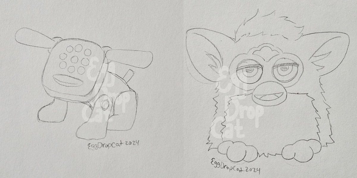 EggDropCat's tweet photo. Been feeling wretched with covid, so I drew some nostalgia sketches. #idog #furby #nostalgia #sketchbook https://t.co/6r78Ur2Lwg