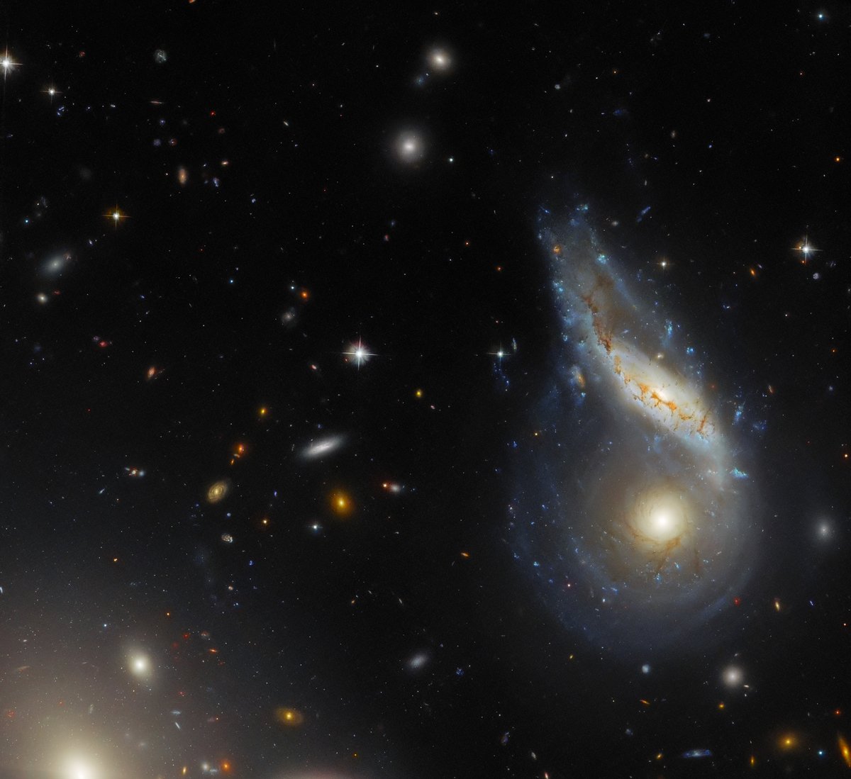 NASAHubble's tweet photo. A monster merger 💫

This #HubbleFriday image features Arp 122, which actually consists of two separate galaxies colliding (seen at right).

Galaxy collisions and mergers are dramatic events, but take place over the course of hundreds of millions of years: https://t.co/Eaac4YBTIN https://t.co/GvNJEVuZkC