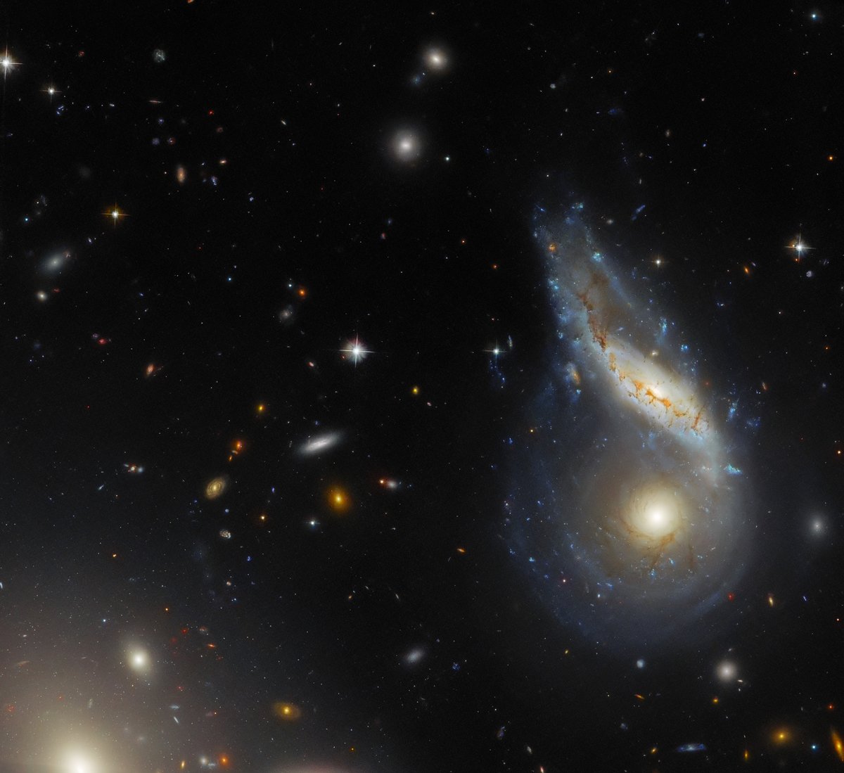 A monster merger 💫

This #HubbleFriday image features Arp 122, which actually consists of two separate galaxies colliding (seen at right).

Galaxy collisions and mergers are dramatic events, but take place over the course of hundreds of millions of years: go.nasa.gov/4aR8z95