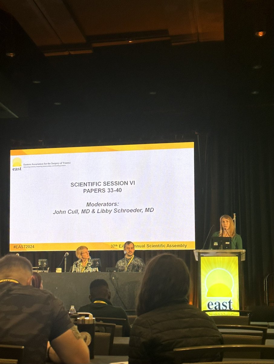 VTE expert @A_Teich discussing a post hoc analysis of the CLOTT trial regarding early vs late VTE prophylaxis in TBI patients requiring neurosurgical intervention @EAST_TRAUMA. How do we define early? @elliotthaut @rwjsurgery @RWJMS #EAST2024