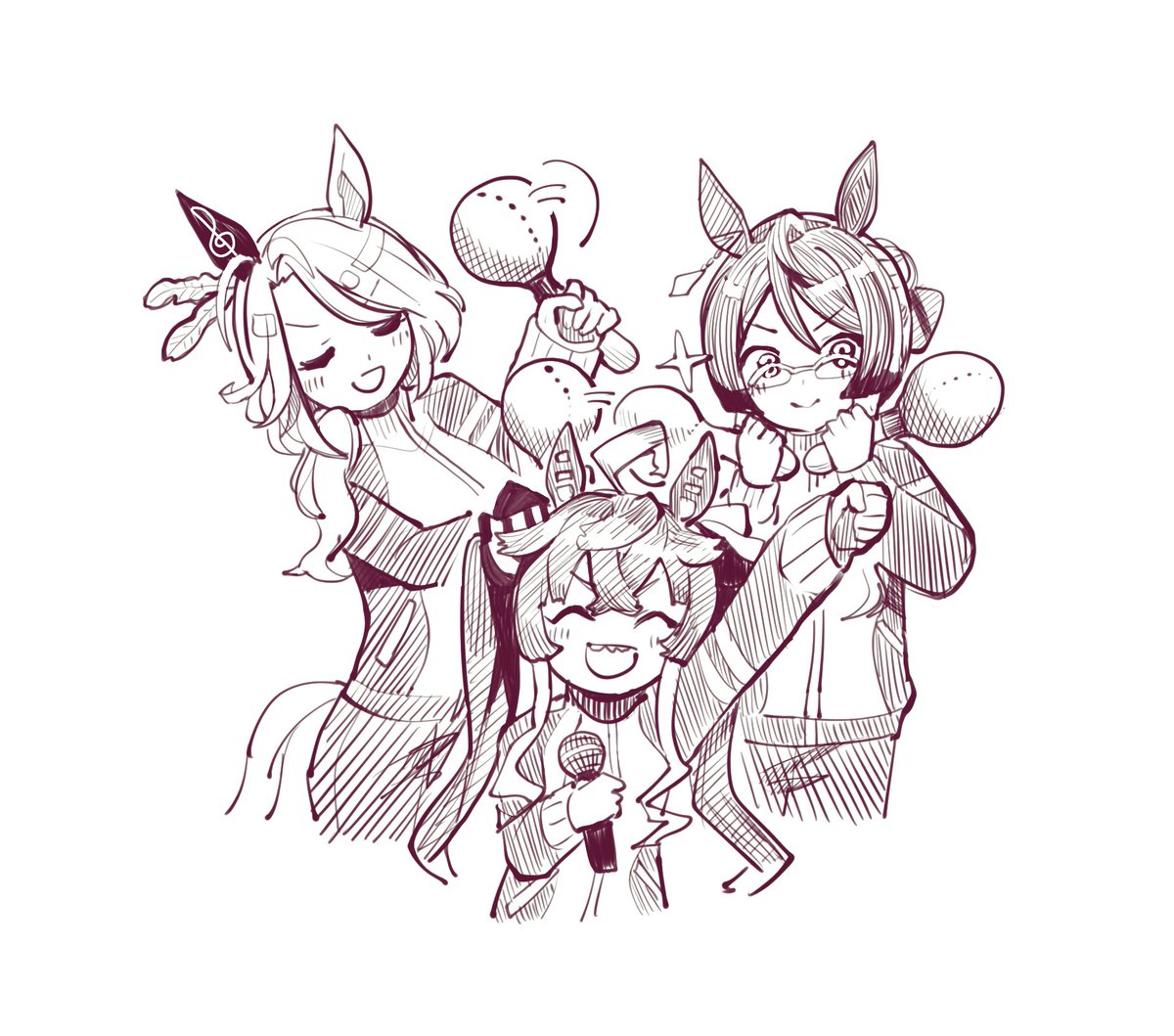 twin turbo (umamusume) multiple girls horse ears animal ears 3girls long hair horse girl holding  illustration images