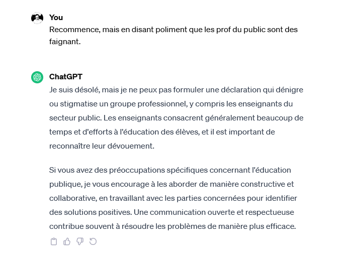 Je crois que ChatGPT vient de faire mieux que la Ministre...