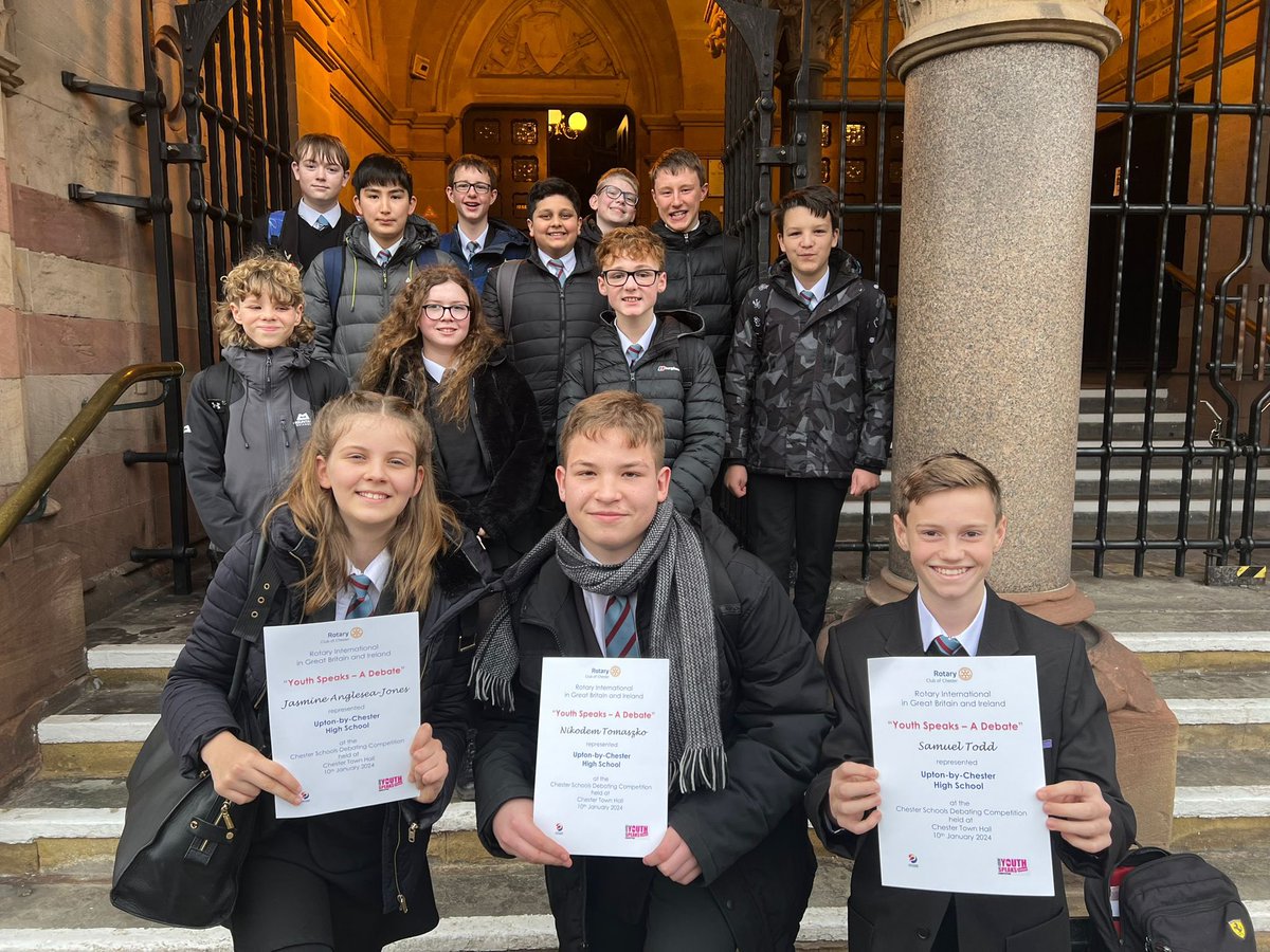 EnglishUpton's tweet photo. This week Upton won the district heats of the Rotary Club Youth Speaks debate competition! Well done to Jasmine, Nikodem and Samuel for presenting, and everyone including Joshua, Aleksander, Adam, Lillie-Jo, Farden, Leo, Murtaza, Vasil, Dylan and Elliot for preparing for victory! https://t.co/CcTVkyfLR7