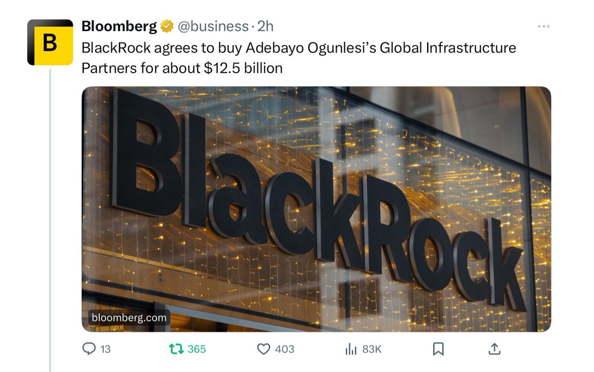 NaijaFlyingDr's tweet photo. Nigerian entrepreneur Mr Bayo Ogunlesi has sold his company Global Infrastructure Partners to BlackRock for $12.5bn. 

Congratulations to him. https://t.co/AR5jXsOzUI